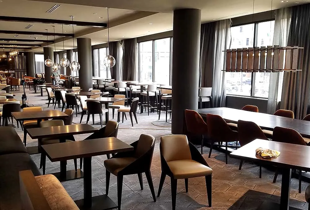 Commercial dining space lit by KLM Electric